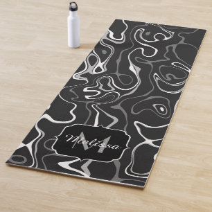 Tapis De Yoga Noir blanc gris damas tourbillons abstraits Monogr
