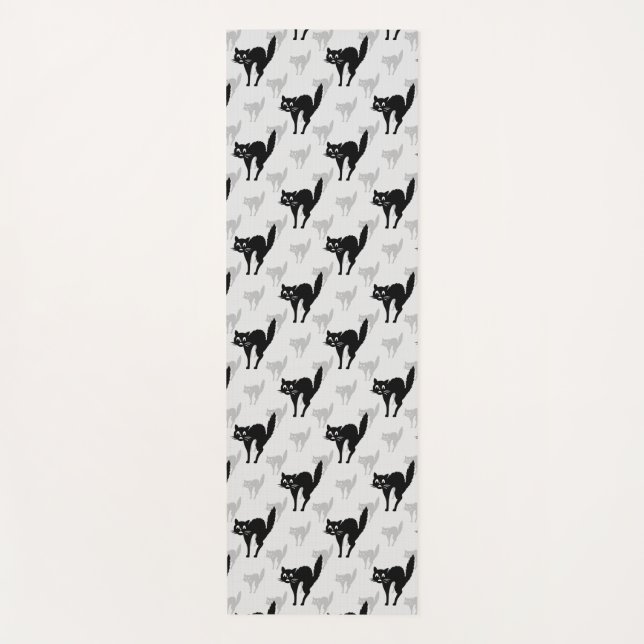 Tapis De Yoga Noir Chat Shadow Silhouette Motif Design (Devant)