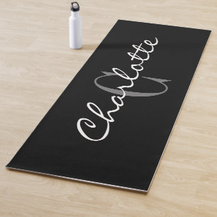 Tapis de yoga noir monogramme personnalisé pour l'
