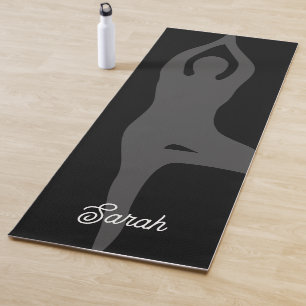 Tapis de yoga noir personnalisé avec silhouette de