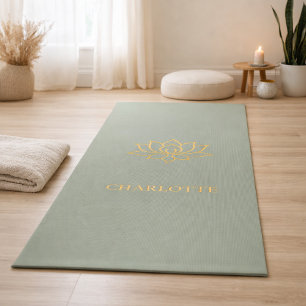 Tapis De Yoga Nom de fleur de lotus dorée vert sauge