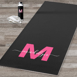 Tapis De Yoga Nom de la fille Monogramme rose noire