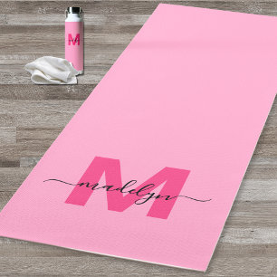 Tapis De Yoga Nom de monogramme de fille personnalisée Rose chau