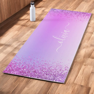 Tapis De Yoga Nom de monogramme métallisé avec paillettes violet