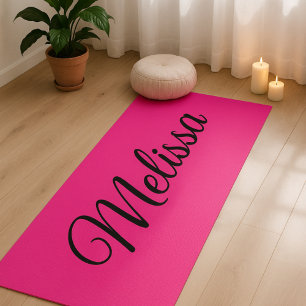 Tapis De Yoga Nom de script élégant rose chaud
