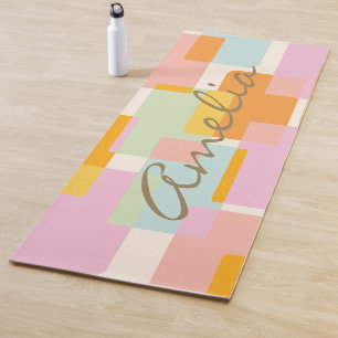 Tapis De Yoga Nom de script pastel géométrique moderne personnal
