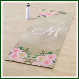 Tapis De Yoga Nom du monogramme personnalisé à la crème chic