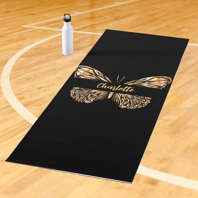 Tapis De Yoga Nom du papillon en or noir (Créateur téléchargé)
