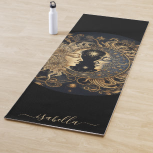 Tapis De Yoga Nom du script Céleste Sun Moon Or Black Yoga Mat