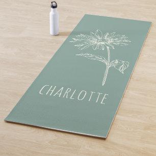 Tapis De Yoga Nom Fleur de Camomille Minimaliste Vert Sauge
