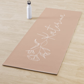 Tapis De Yoga Nom floral rose pâle personnalisé  