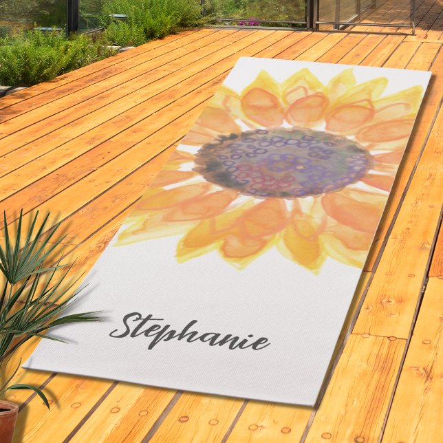 Tapis De Yoga Nom Monogramme Aquarelle Tournée (Créateur téléchargé)