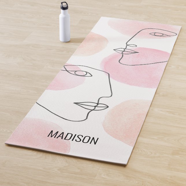 Tapis De Yoga Nom Monogramme Ligne Dessin Façades rose (En situation)