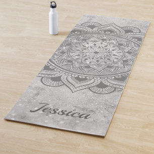 Tapis De Yoga Nom Parties scintillant gris Marbre Mandala Om Exe
