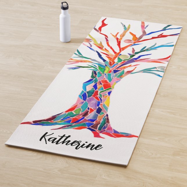Tapis De Yoga Nom personnalisé Arborescence arc-en-ciel  (En situation)