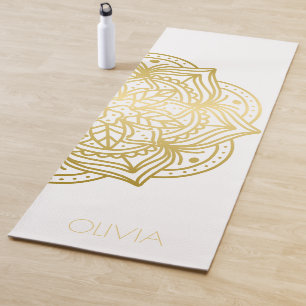 Tapis De Yoga Nom personnalisé Gold Mandala Blanc