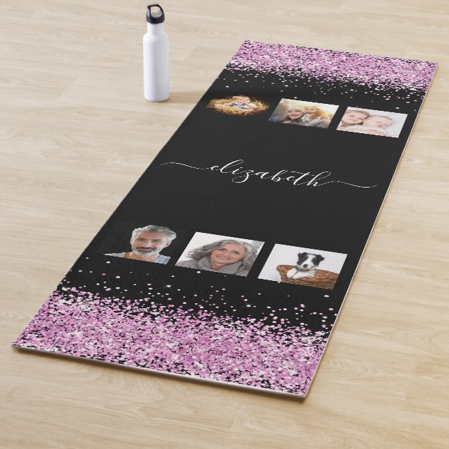 Tapis De Yoga Nom rose noir photo collage (En situation)
