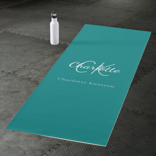 Tapis De Yoga Nom turquoise des initiales du monogramme vert (Créateur téléchargé)