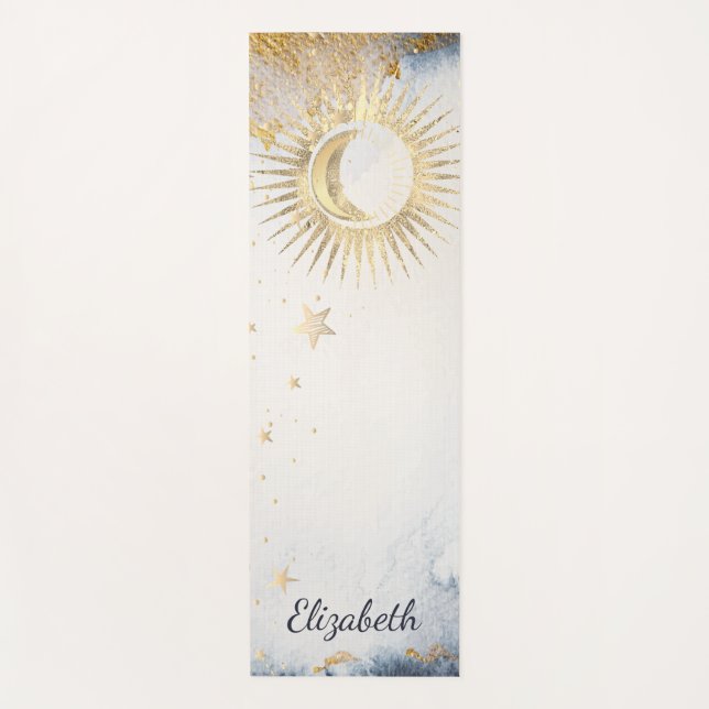 Tapis De Yoga Or céleste Soleil, Lune, Etoiles Aquarelle (Devant)