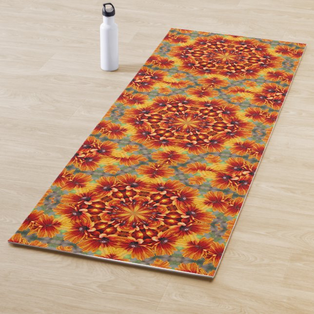 Tapis De Yoga Orange Black Eyed Susan Daisy Abstrait (En situation)
