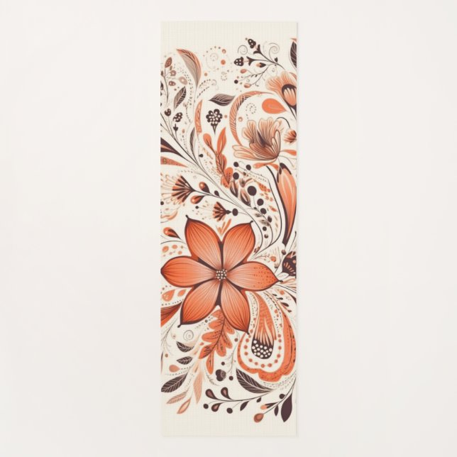 Tapis De Yoga Orange Brown Folk Floral (Devant)