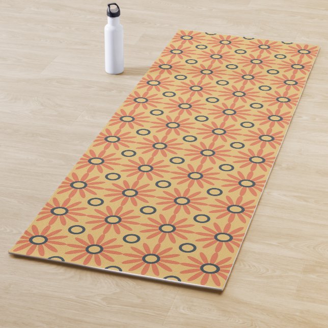 Tapis De Yoga Orange rétro et noir mou Abstrait motif floral (En situation)