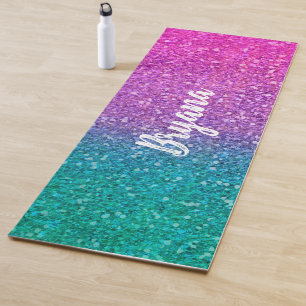 Tapis De Yoga Pailleté Rose Turquoise Aqua Bleu Et Violet