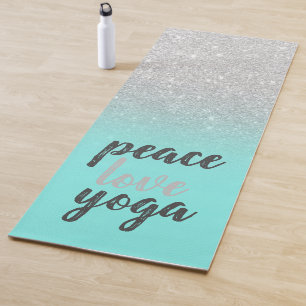 Tapis De Yoga Paillettes argentées,Vert menthe-Paix Amour Yoga