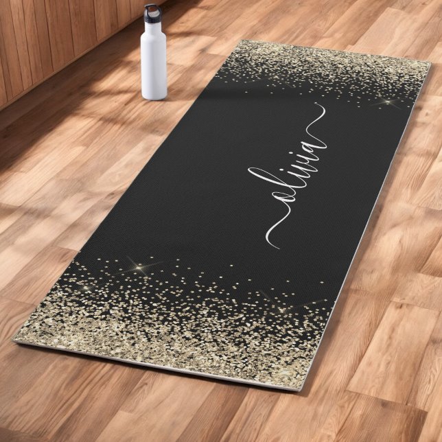 Tapis De Yoga Paillettes de Monogramme Féminin Or Noir pour Fitn (Créateur téléchargé)