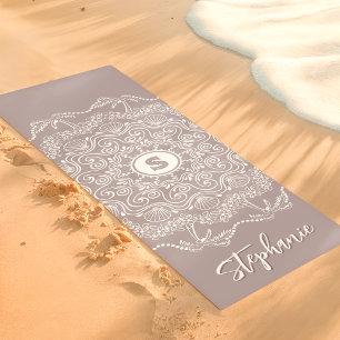 Tapis De Yoga Palmier Coquillage Mandala Monogramme Lavande Plag