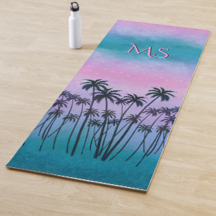 Tapis De Yoga Palmiers pourpre-turquoise avec départ initial(s)