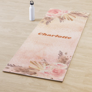 Tapis De Yoga Pampas herbe rose or blush florales nom du boho
