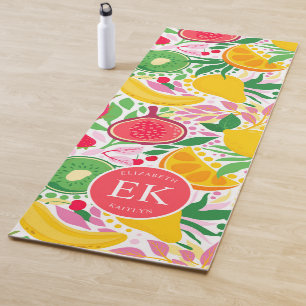 Tapis De Yoga Papier Peint Été Aquarelle Monogramme Fruit Tropic