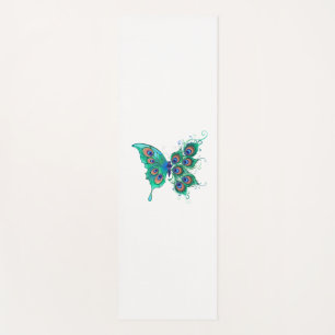 Tapis De Yoga Papillon aux plumes de paon vert