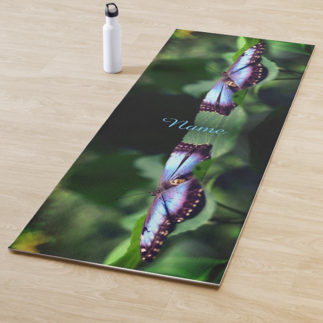 Tapis De Yoga Papillon bleu Nature Gros plan Personnalisé (En situation)