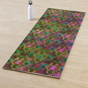 Tapis De Yoga Papillon de plumes de paon en or violet victorien