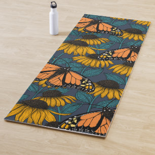 Tapis De Yoga Papillon monarque sur confluents jaunes
