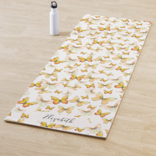 Tapis De Yoga Papillons Pastel Orange Girl Nom Personnalisé