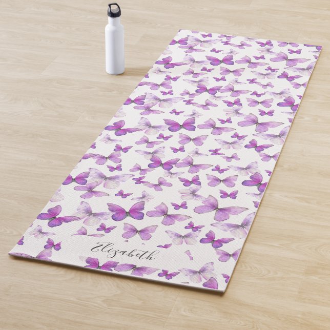 Tapis De Yoga Papillons Pastel Purple Girl Nom Personnalisé (En situation)