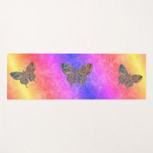 Tapis De Yoga Papillons Pastel Rainbow Stripes