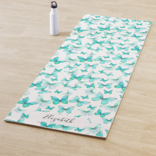 Tapis De Yoga Papillons Pastel Turquoise fille Nom personnalisé