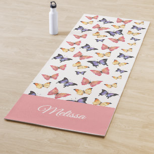 Tapis De Yoga Papillons Rose Violet Nom Personnalisé