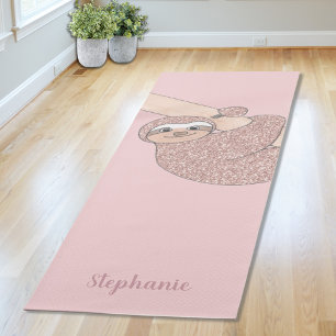 Tapis De Yoga Paresseux Pailleté Rose Fardé Personnalisé