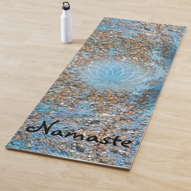 Tapis De Yoga Parties scintillant d'or sur Lotus Turquoise (En situation)