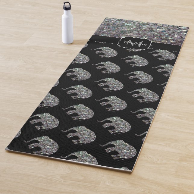 Tapis De Yoga Parties scintillant en mosaïque argentée étincelan (En situation)
