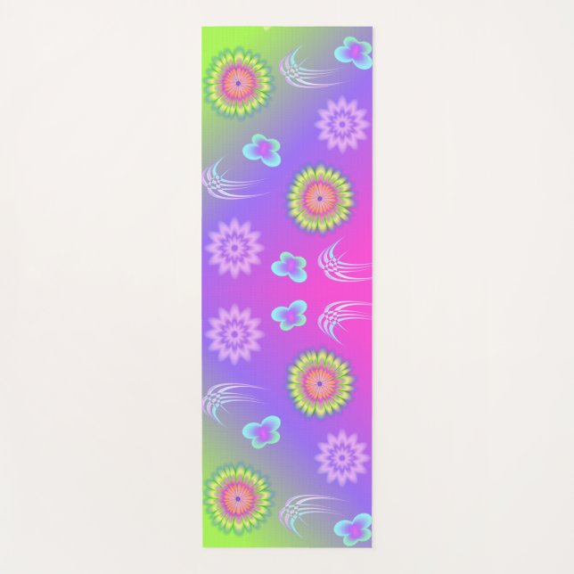 Tapis De Yoga Pastel Gradient Flowers and Butterflies (Devant)