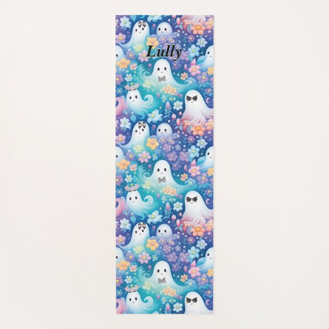 Tapis De Yoga Pastel Halloween Cute Ghost Retro Floral Girl (Devant)