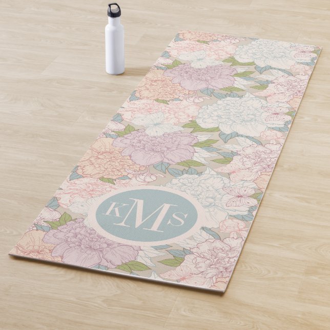 Tapis De Yoga Pastel Peony & Butterfly Flower Motif (En situation)