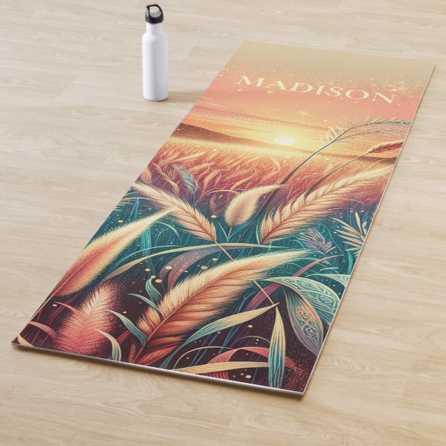 Tapis De Yoga Pastel Sunrise Paysage Grass Personnalisé (En situation)