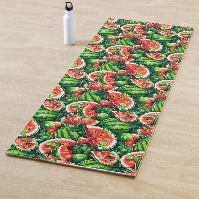 Tapis De Yoga pastèques, chaux, feuilles de pastèque, petite cha (En situation)
